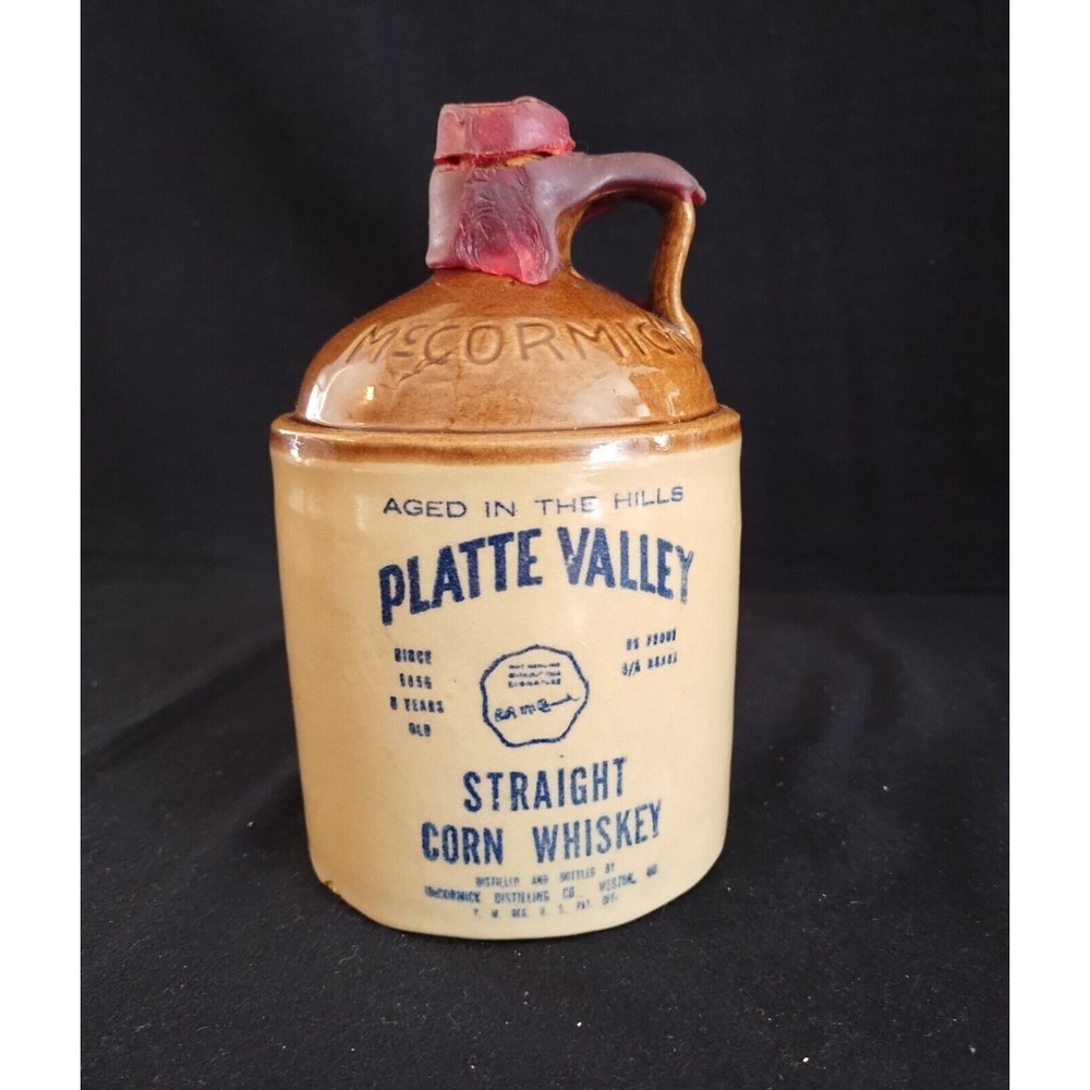 Vntg McCormick Platte Valley Straight Corn Whiskey Crock Jug 219-1974/11-D16